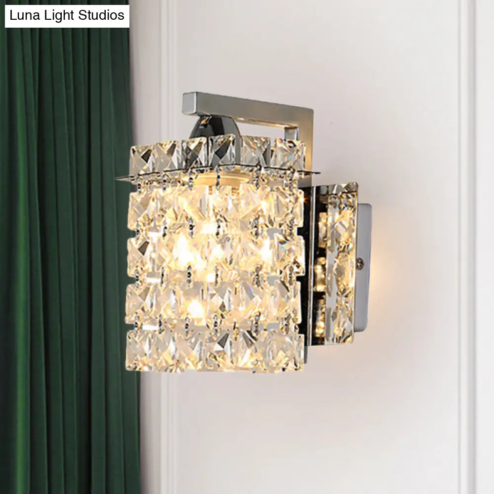 Chrome Rectangle Crystal Wall Sconce With Draping Rods