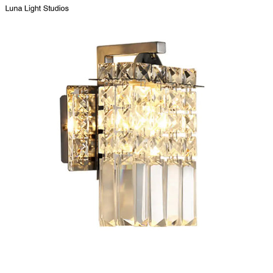 Chrome Rectangle Crystal Wall Sconce With Draping Rods