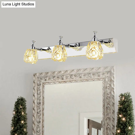 Chrome Vanity Light Fixture With Minimal Crystal Flower Sconce Warm/White