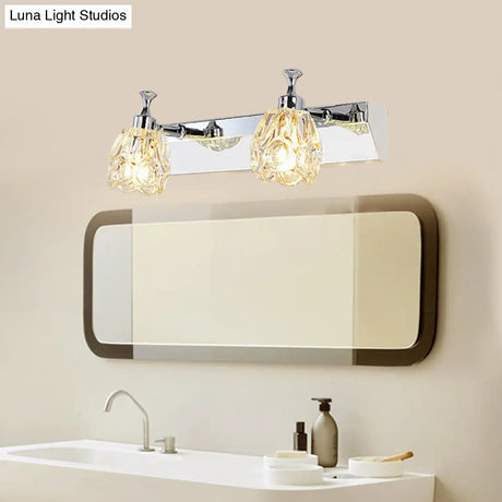 Chrome Vanity Light Fixture With Minimal Crystal Flower Sconce Warm/White
