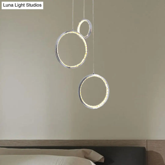 Minimalist Crystal Cluster Ceiling Light 3-Light Pendant In Chrome With Warm/White / Warm