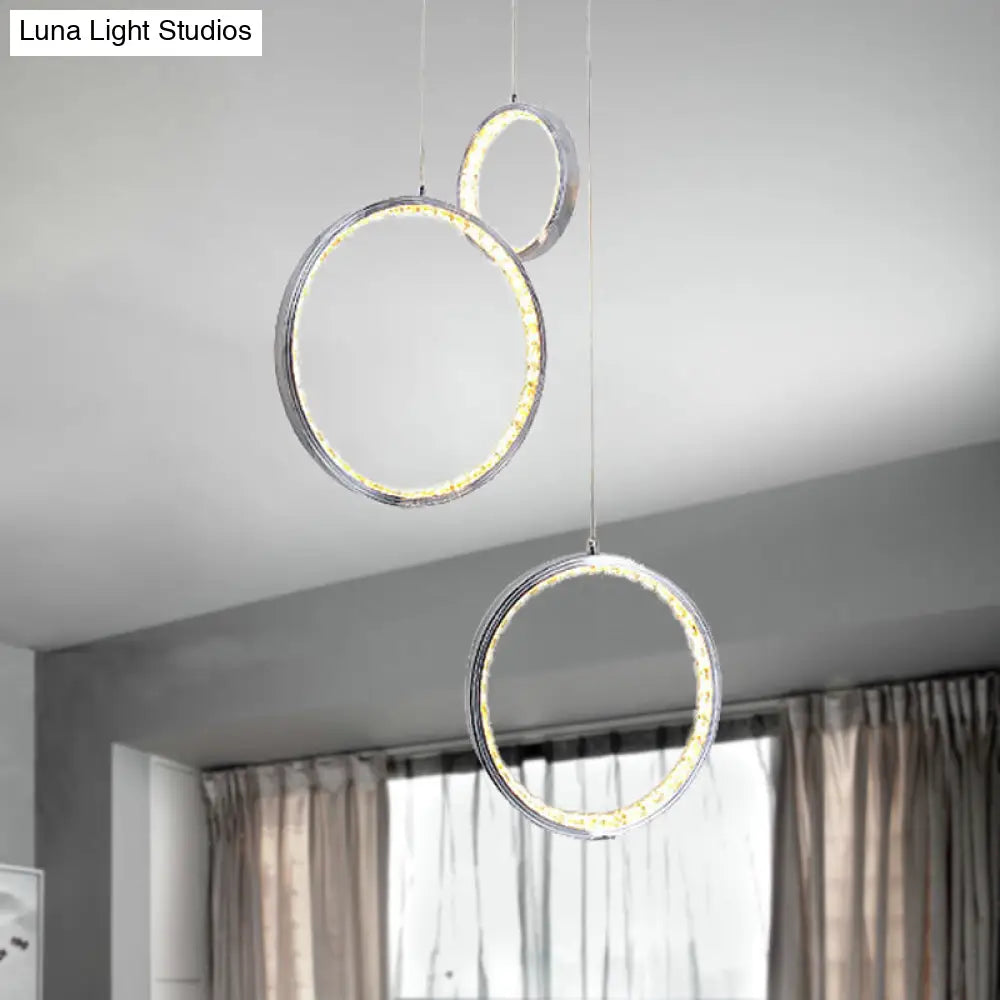 Minimalist Crystal Cluster Ceiling Light 3-Light Pendant In Chrome With Warm/White