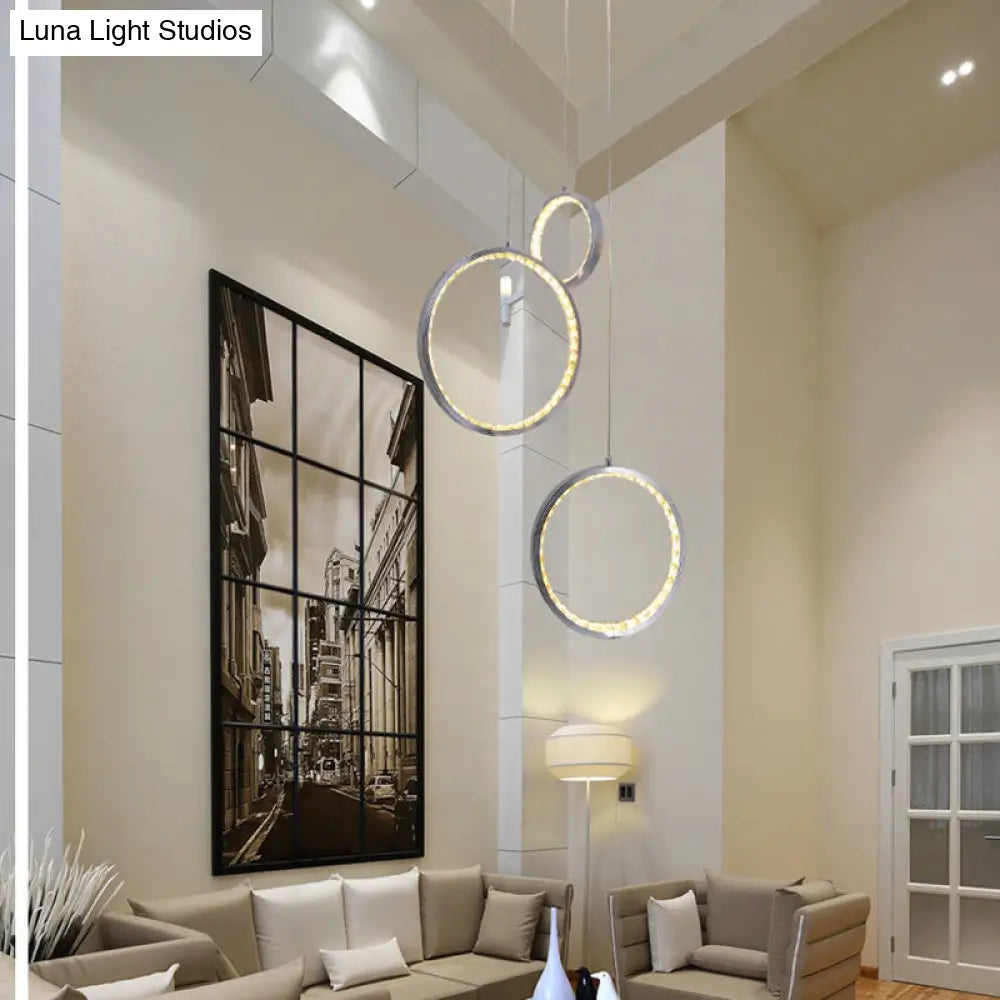 Minimalist Crystal Cluster Ceiling Light 3-Light Pendant In Chrome With Warm/White