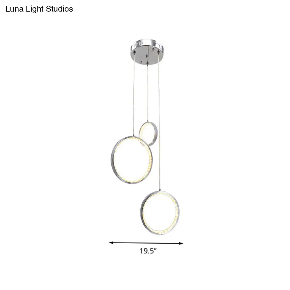 Minimalist Crystal Cluster Ceiling Light 3-Light Pendant In Chrome With Warm/White