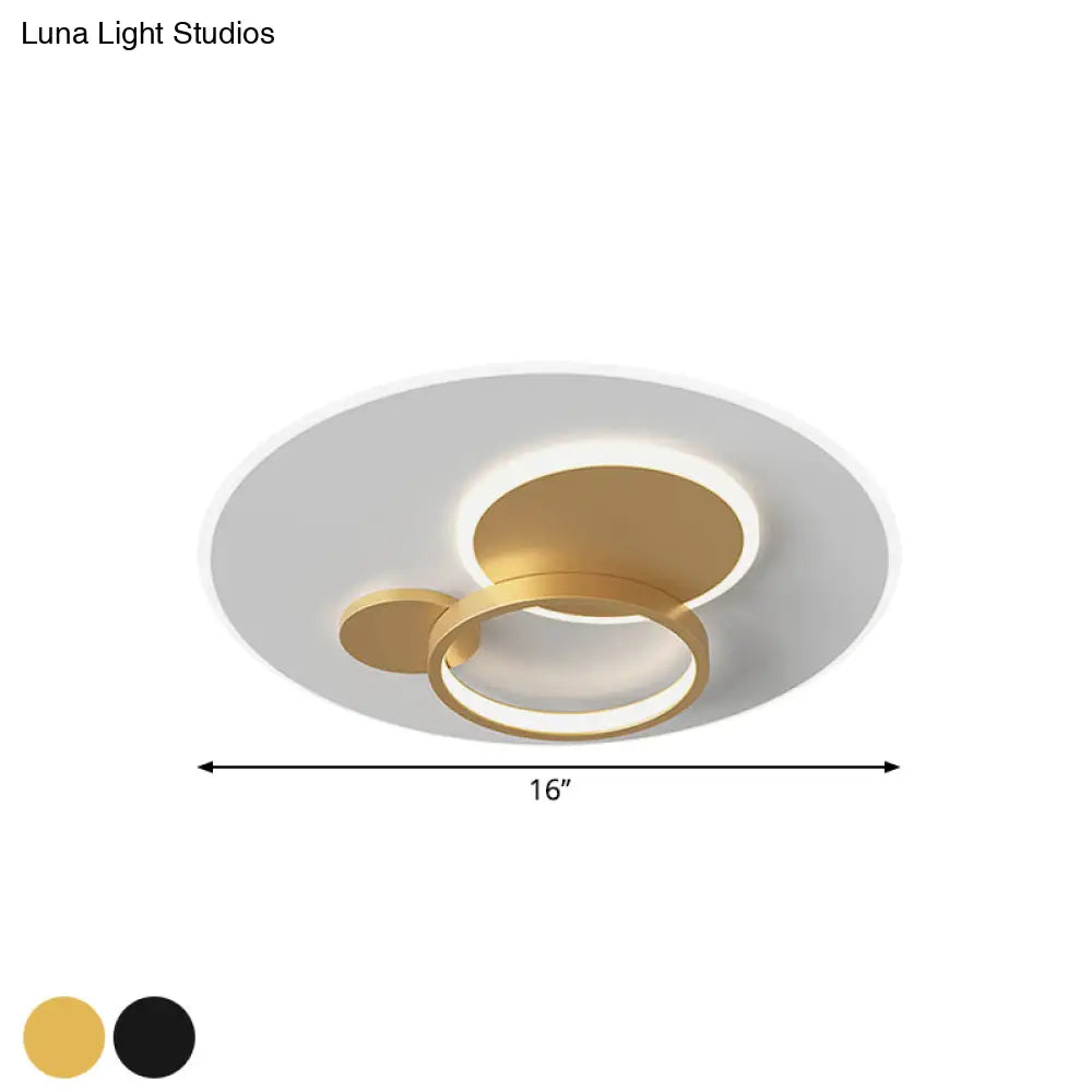 Circle Flush Mounted Led Light Fixture - 16’/19.5’ Diameter Simple Metal Design Black/Gold