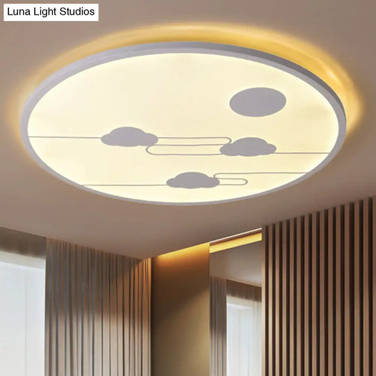 Circle Kindergarten Led Ceiling Light With Moon & Cloud Design - Flush Mount Acrylic Cartoon Fixture