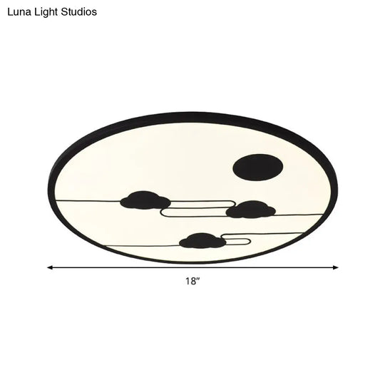 Circle Kindergarten Led Ceiling Light With Moon & Cloud Design - Flush Mount Acrylic Cartoon Fixture