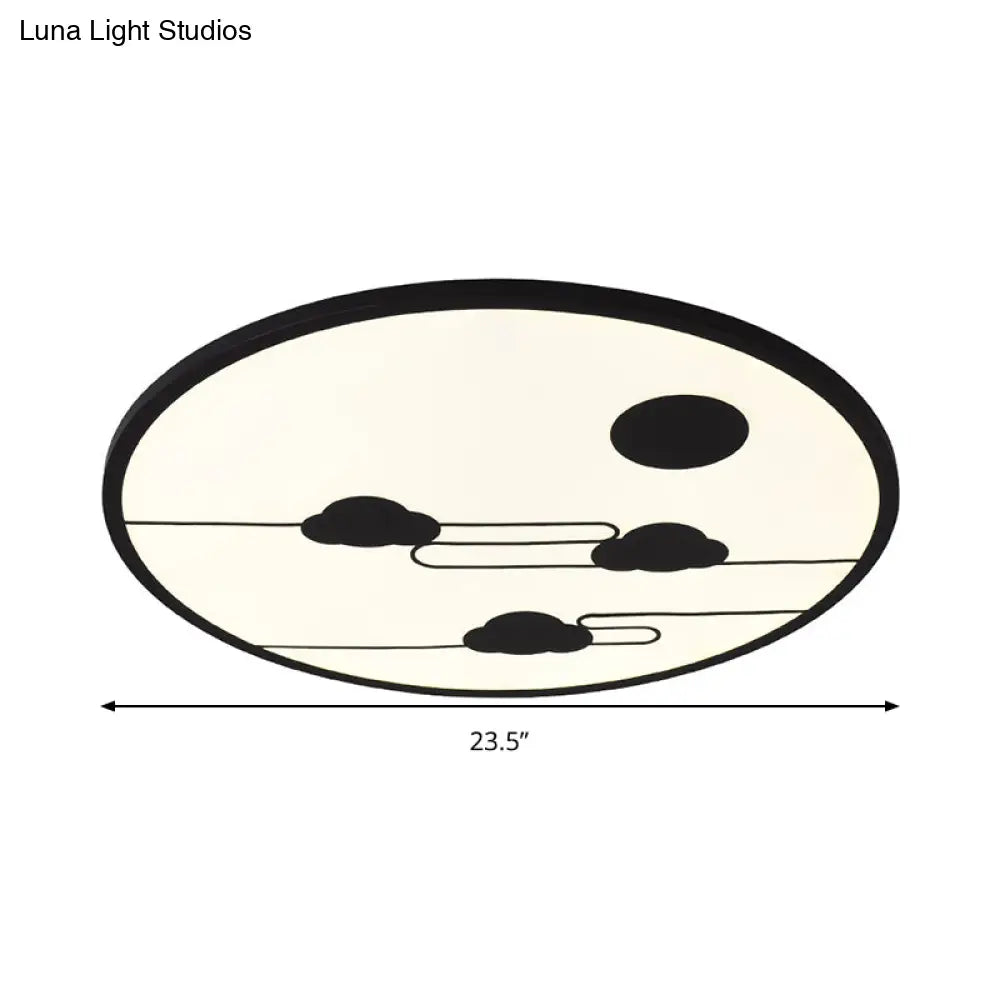Circle Kindergarten Led Ceiling Light With Moon & Cloud Design - Flush Mount Acrylic Cartoon Fixture