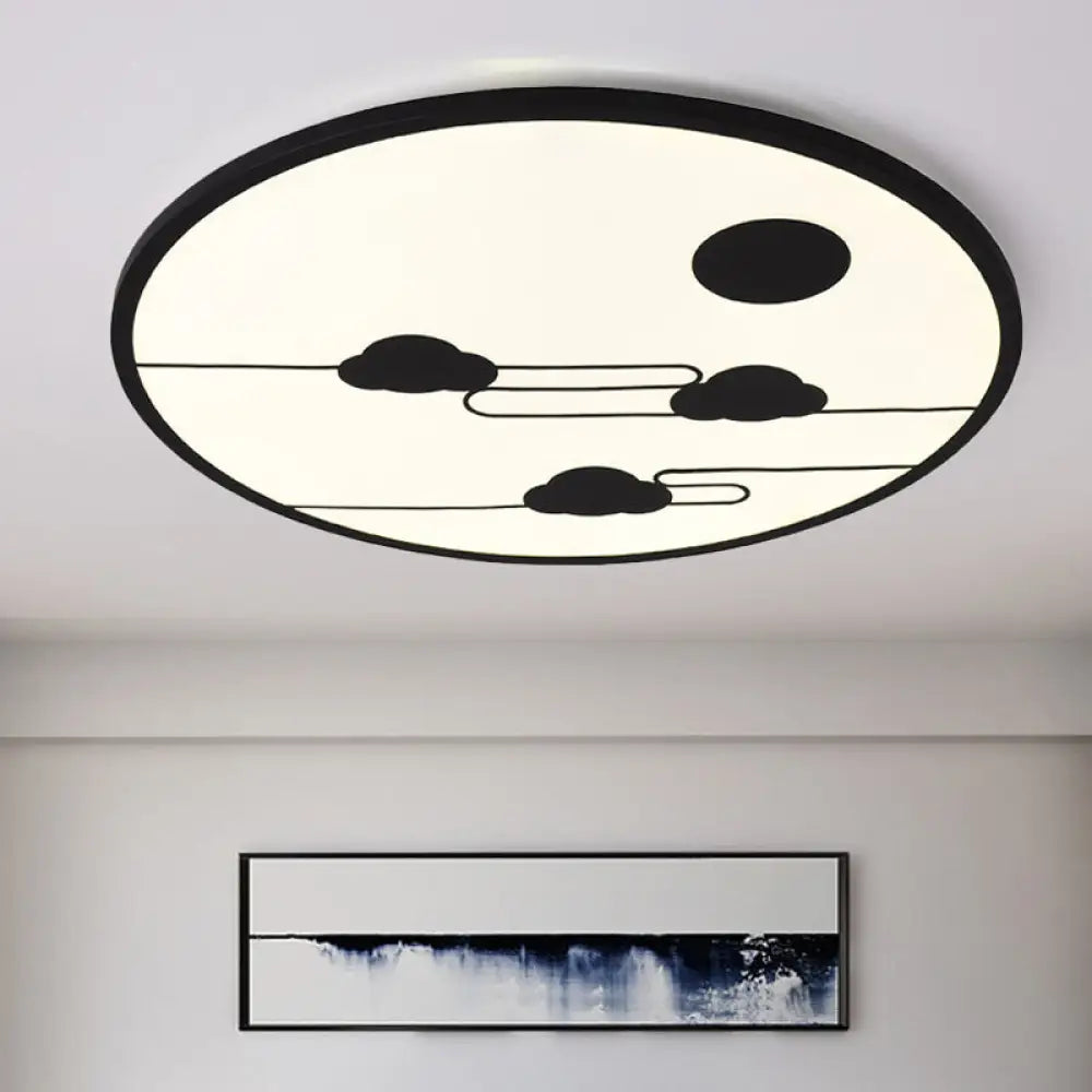 Circle Kindergarten Led Ceiling Light With Moon & Cloud Design - Flush Mount Acrylic Cartoon