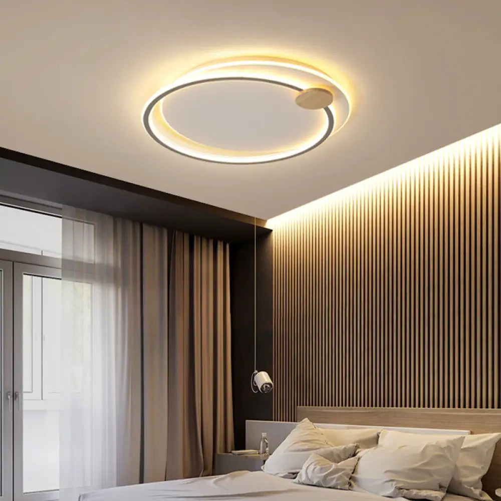 Circle Metal Flush Mount Ceiling Light - Simple Led Close To Lighting Fixture Grey / Warm 16.5