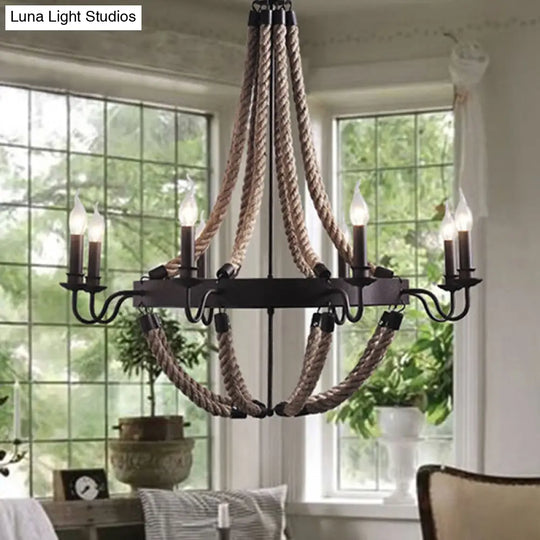 Industrial Black Metal Ring Rope Ceiling Pendant Light Fixture