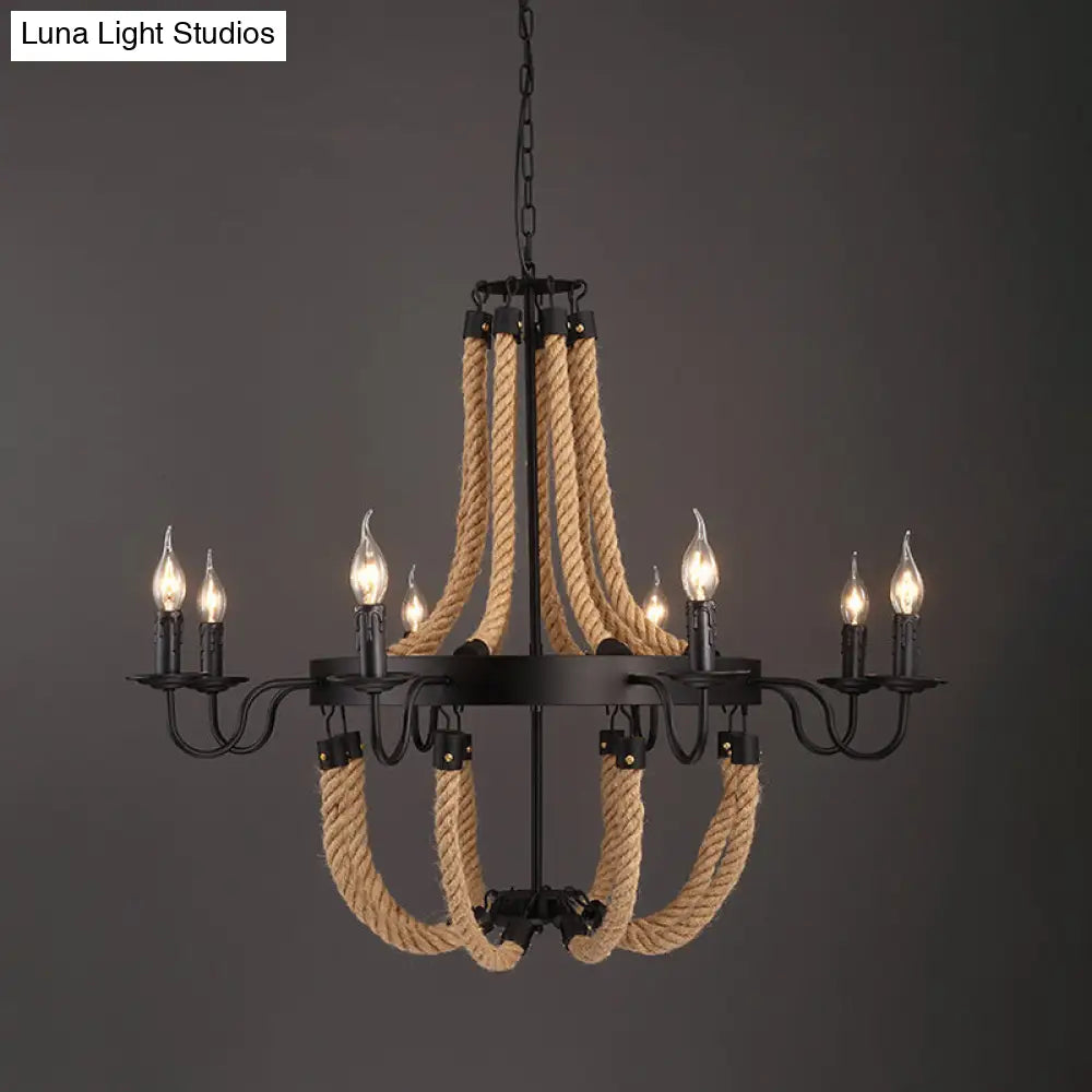 Industrial Black Metal Ring Rope Ceiling Pendant Light Fixture