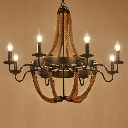 Circular Black Metal Ring Pendant Light With Rope Hanging - Industrial Ceiling Fixture 8 /