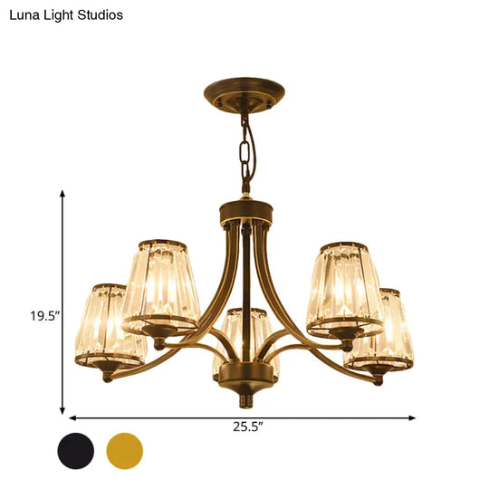 Circular Crystal Chandelier Lamp: Elegant Hanging Light For Bedrooms With Gold/Black Touches -