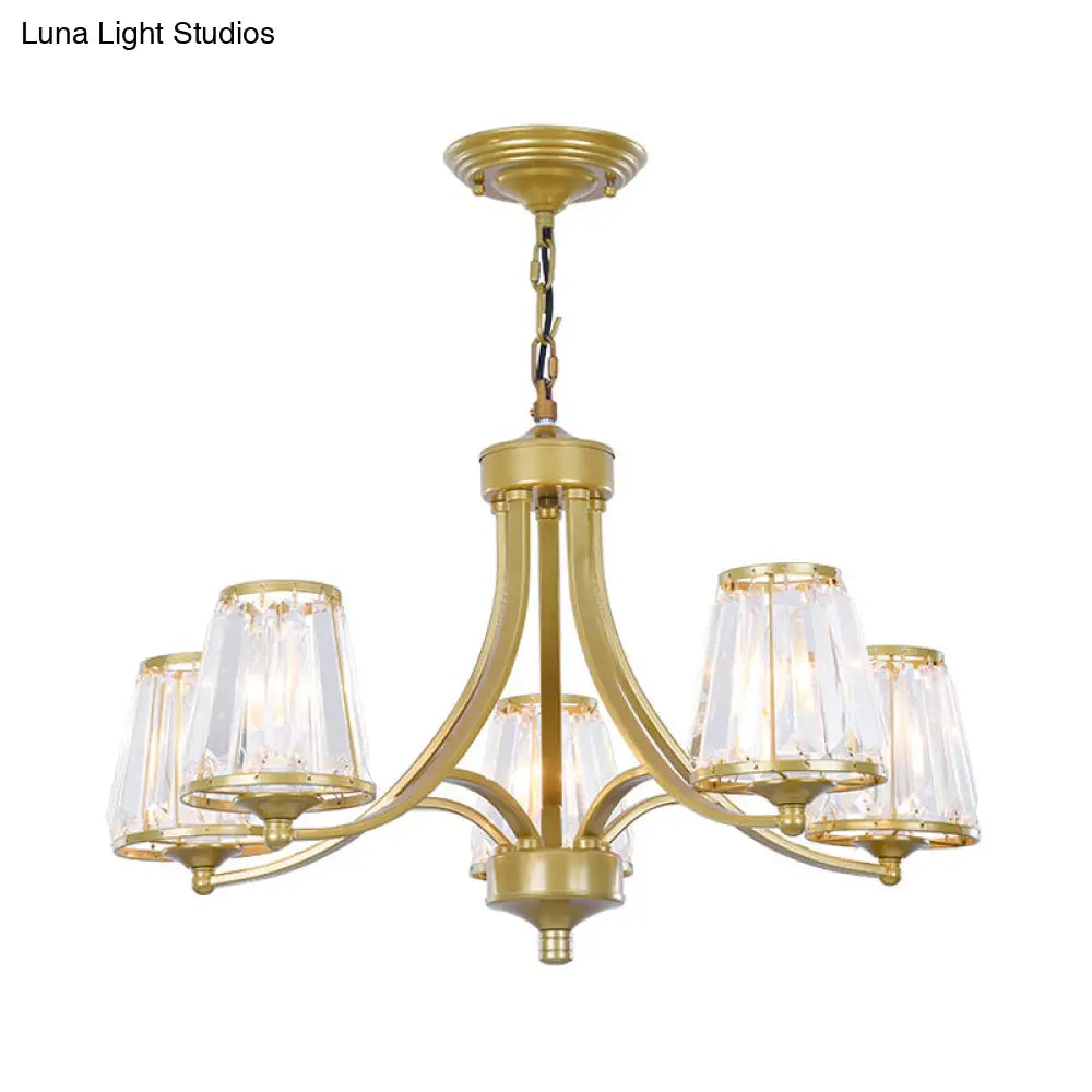 Circular Crystal Chandelier Lamp: Elegant Hanging Light For Bedrooms With Gold/Black Touches -