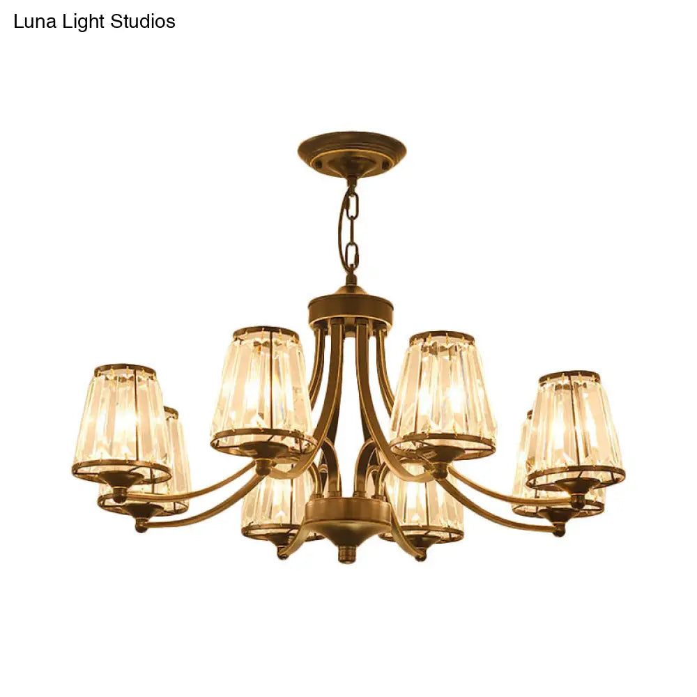 Modern Conical Chandelier Crystal Lamp With 3/5/6 Lights Bedroom Hanging Light Fixture In Gold/Black