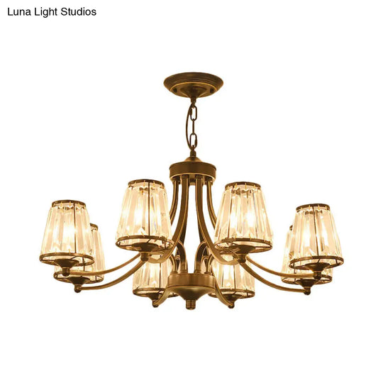 Modern Conical Chandelier Crystal Lamp With 3/5/6 Lights Bedroom Hanging Light Fixture In Gold/Black
