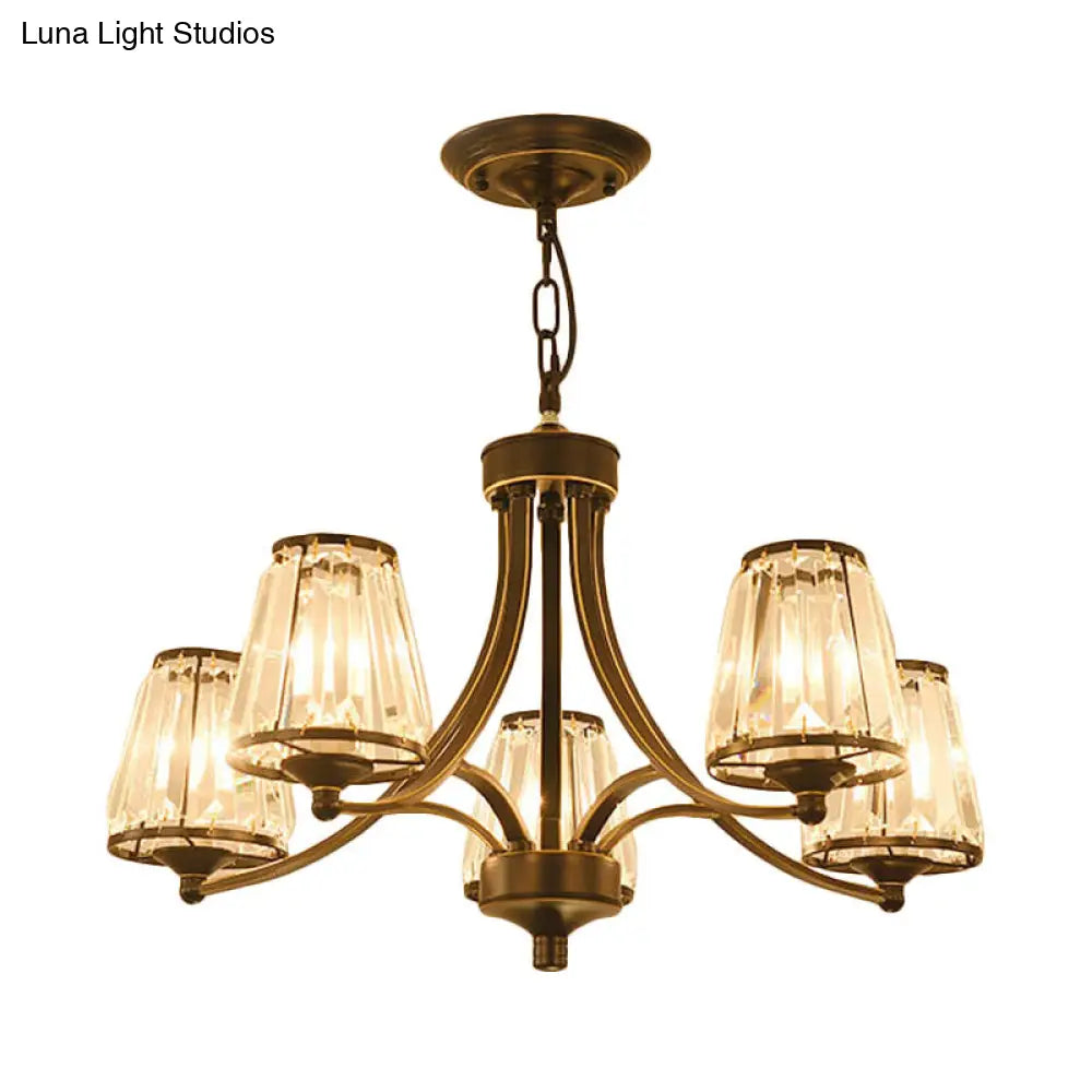 Modern Conical Chandelier Crystal Lamp With 3/5/6 Lights Bedroom Hanging Light Fixture In Gold/Black