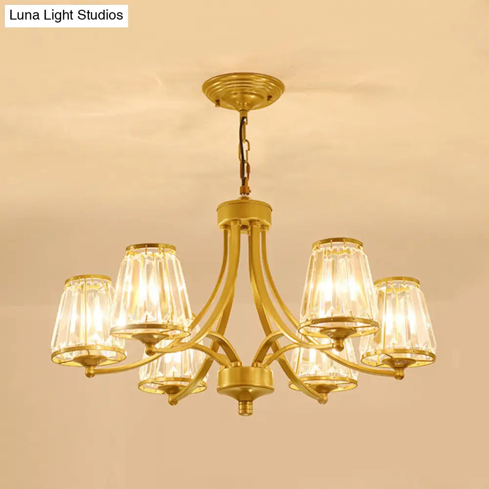 Modern Conical Chandelier Crystal Lamp With 3/5/6 Lights Bedroom Hanging Light Fixture In Gold/Black