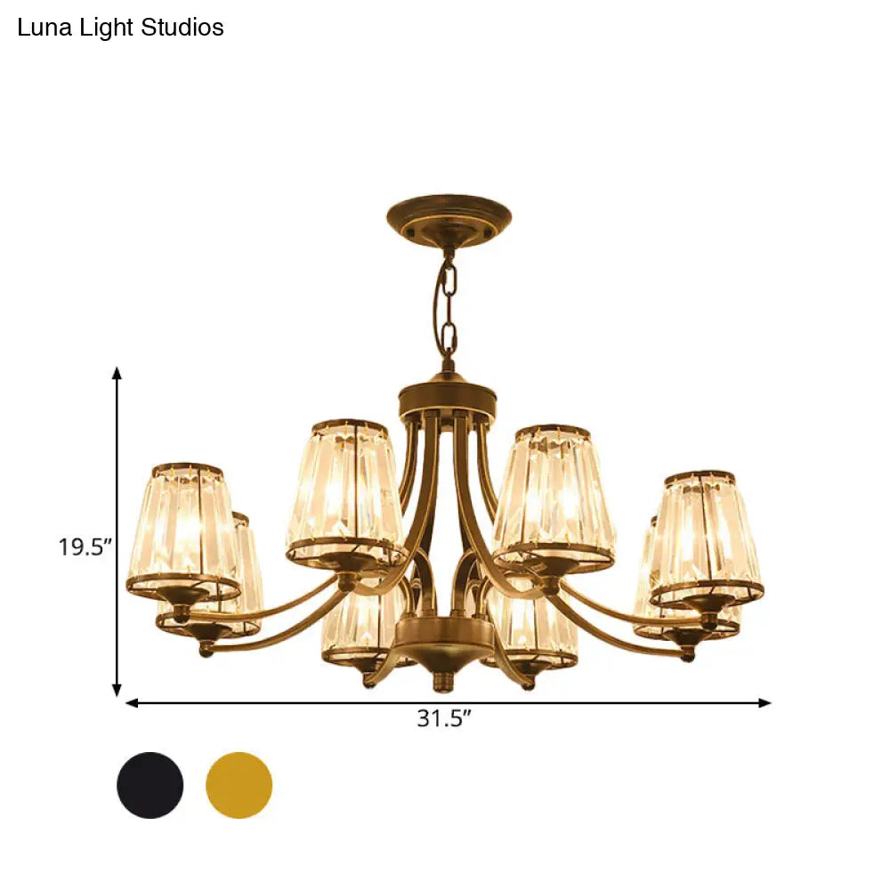 Modern Conical Chandelier Crystal Lamp With 3/5/6 Lights Bedroom Hanging Light Fixture In Gold/Black