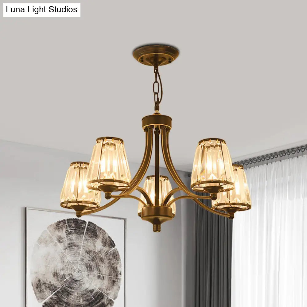Modern Conical Chandelier Crystal Lamp With 3/5/6 Lights Bedroom Hanging Light Fixture In Gold/Black