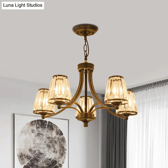 Modern Conical Chandelier Crystal Lamp With 3/5/6 Lights Bedroom Hanging Light Fixture In Gold/Black