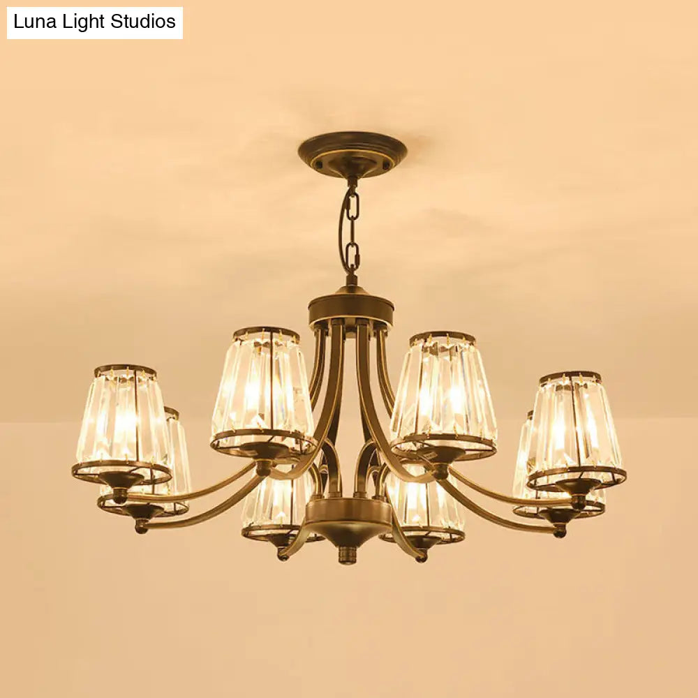 Modern Conical Chandelier Crystal Lamp With 3/5/6 Lights Bedroom Hanging Light Fixture In Gold/Black