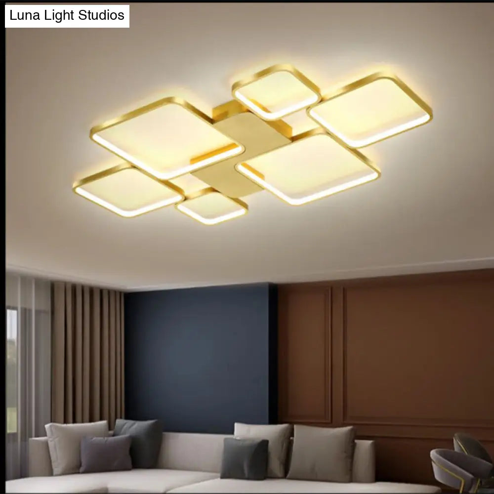 Circular/Square Metal Flush Mount Ceiling Lamp With 6 Contemporary Lights In Black/Gold And
