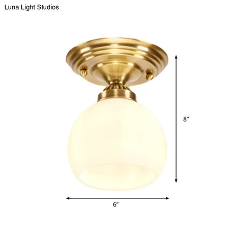 Classic 1-Light Glass Flush Mount Lamp In Brass - Globe/Cone Design For Corridor Ceiling Lighting