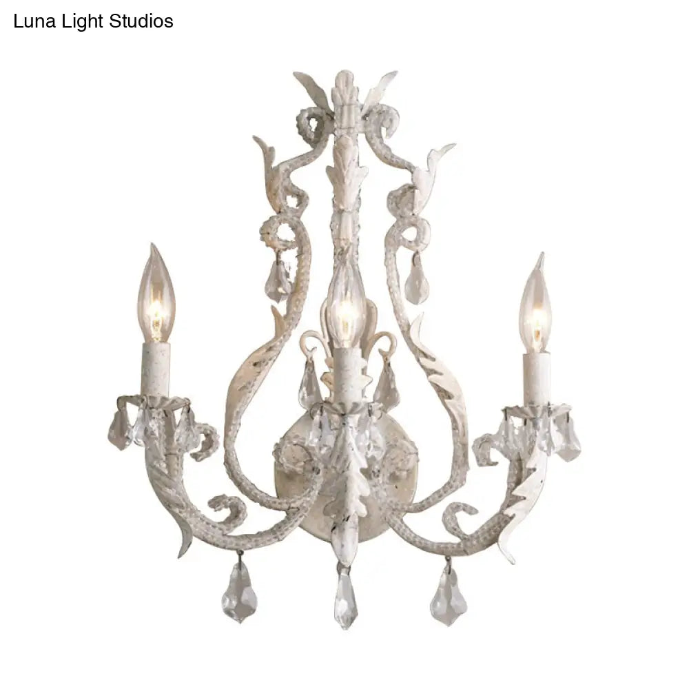 Classic 3-Head Crystal Wall Sconce In Grey/Ivory - Traditional Candlestick Mount Lamp