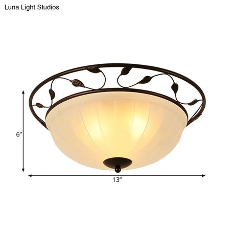 Classic 3-Light Semi-Flush Metal Ceiling Lamp With White Glass Shade For Living Room