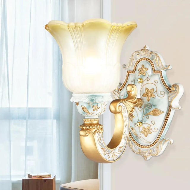 Classic Amber And White Glass Wall Mount Lamp With Fading Glow Gold Finish 1 /