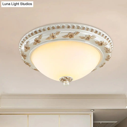 Classic Beige Opaline Glass Flushmount Light For Kitchen - 2/3 Bulbs Half-Sphere Shape 14/16/19.5