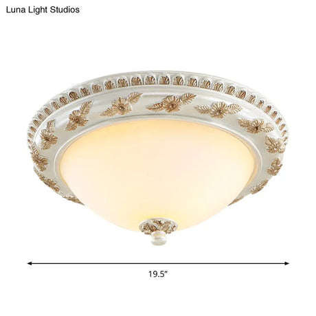 Classic Beige Opaline Glass Flushmount Light For Kitchen - 2/3 Bulbs Half - Sphere Shape