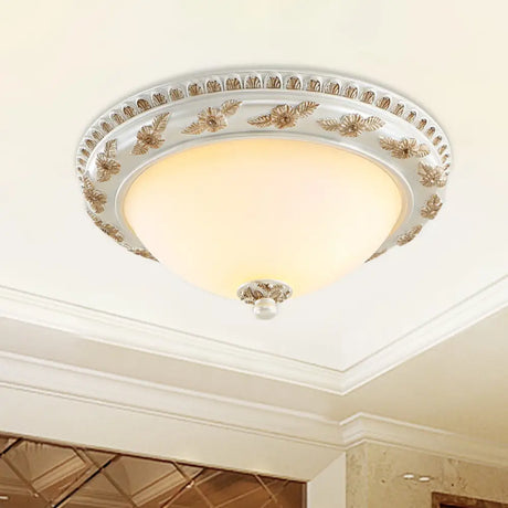 Classic Beige Opaline Glass Flushmount Light For Kitchen - 2/3 Bulbs Half - Sphere Shape