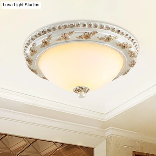 Classic Beige Opaline Glass Flushmount Light For Kitchen - 2/3 Bulbs Half-Sphere Shape 14/16/19.5