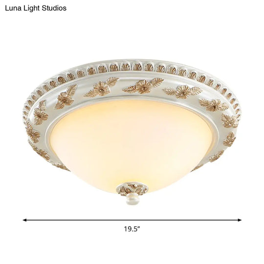 Classic Beige Opaline Glass Flushmount Light For Kitchen - 2/3 Bulbs Half-Sphere Shape 14/16/19.5