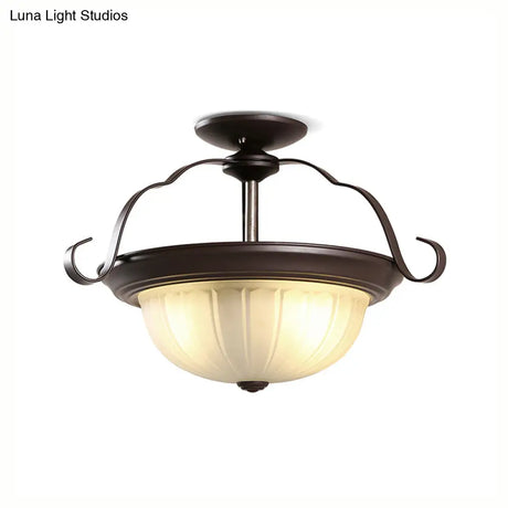 Classic Black 2-Light Corridor Semi Flush Mount With Frosted Glass Shade