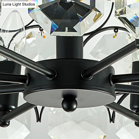 Classic Black Crystal Embedded Ceiling Lamp - Round Dining Room Semi Flush Light Fixture (8 Heads)