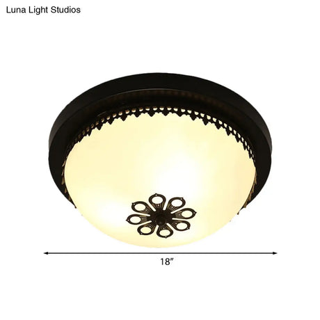 Classic Black Flush Ceiling Light Fixture 4 Lights Frosted Glass Bowl 14’/18’ Wide - Ideal For