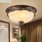 Classic Black Flush Ceiling Light With Frosted Glass Shade - 3 Lights 14’/18’ Wide