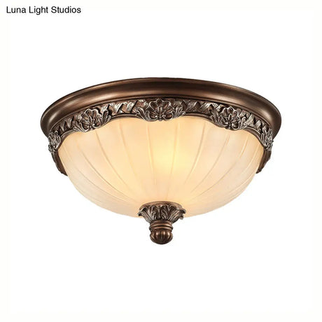 Classic Black Flush Ceiling Light With Frosted Glass Shade - 3 Lights 14’/18’ Wide