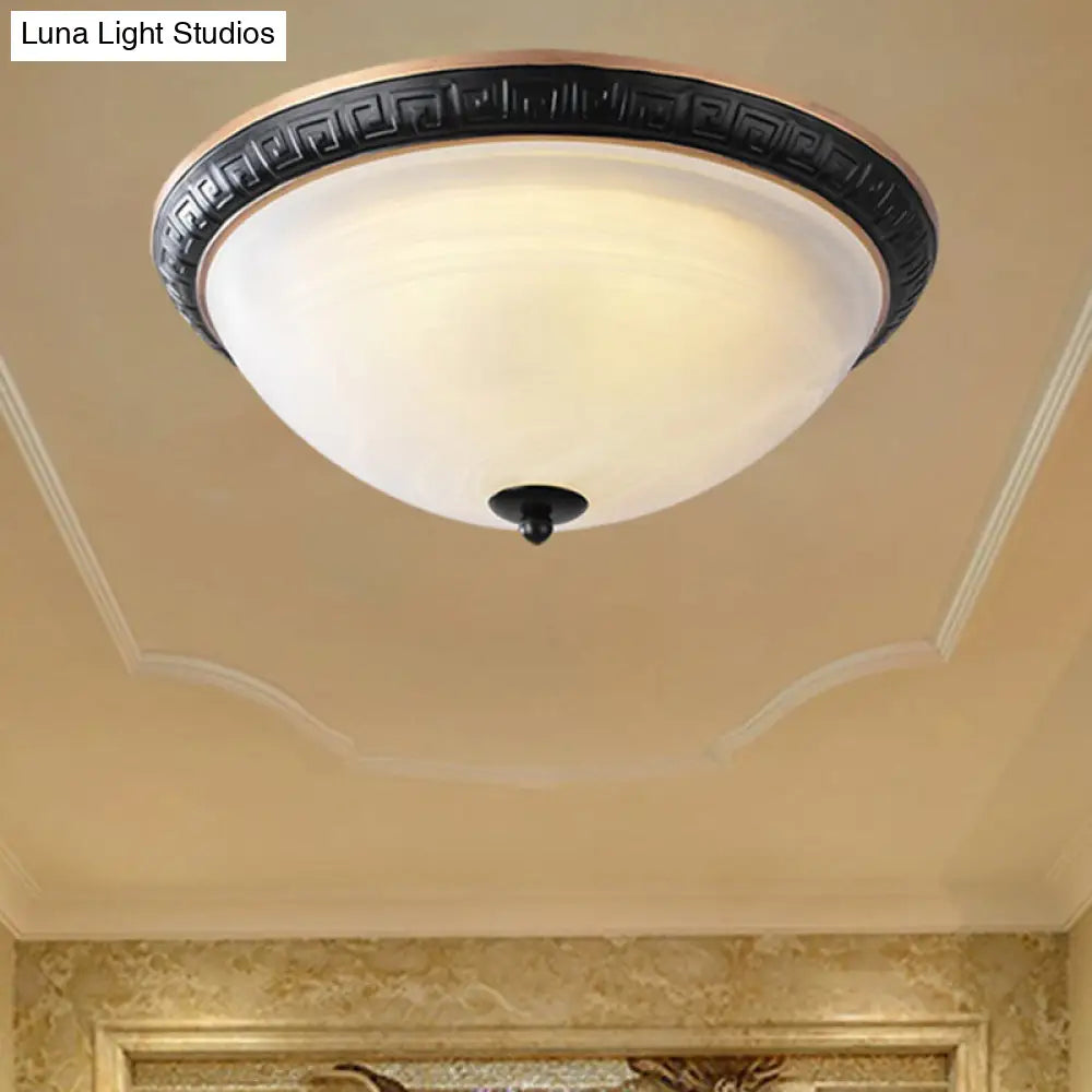 Classic Black Flush Mount Lamp With Milky Glass - 12.5/16 Wide 3-Light Ceiling Fixture For Study