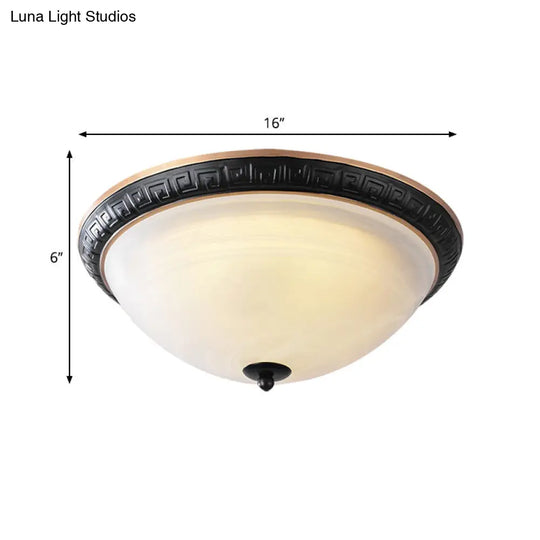 Classic Black Flush Mount Lamp With Milky Glass - 12.5/16 Wide 3-Light Ceiling Fixture For Study