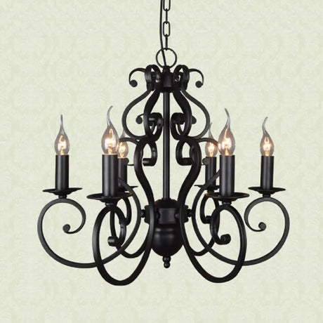 Classic Black Swirled Arm Pendant Chandelier 5/6 Lights Metal Fixture For Living Room Ceiling 6 /