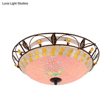 Classic Bowl Frosted Glass Ceiling Light With Pink/Purple Flush Mount – Ideal For Living Room