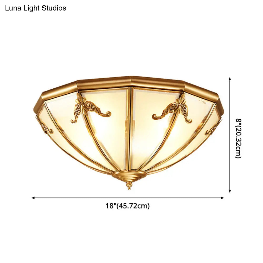Classic Brass Flushmount Ceiling Light With Inverted Glass Shade