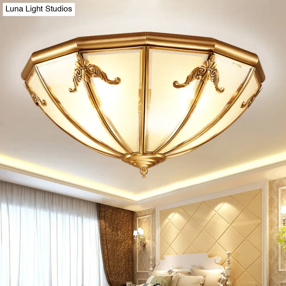 Classic Brass Flushmount Ceiling Light With Inverted Glass Shade