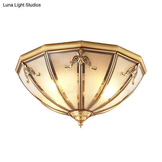 Classic Brass Flushmount Ceiling Light With Inverted Glass Shade