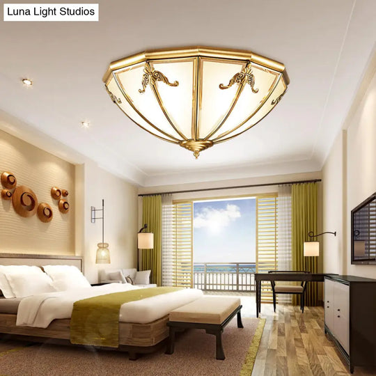 Classic Brass Flushmount Ceiling Light With Inverted Glass Shade